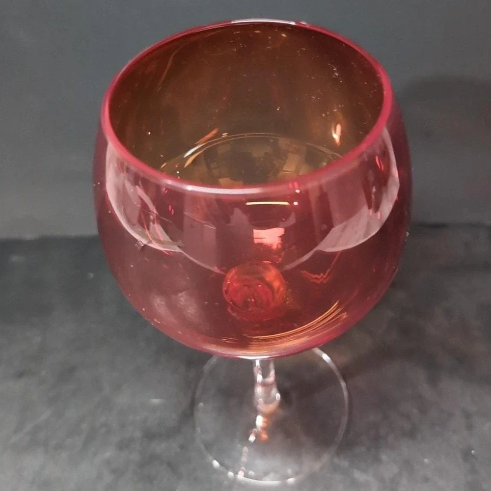 Aromatic Wine Goblet 24 oz, Red Swirl Stem‎ Glass, Vintage Balloon Wine Glass